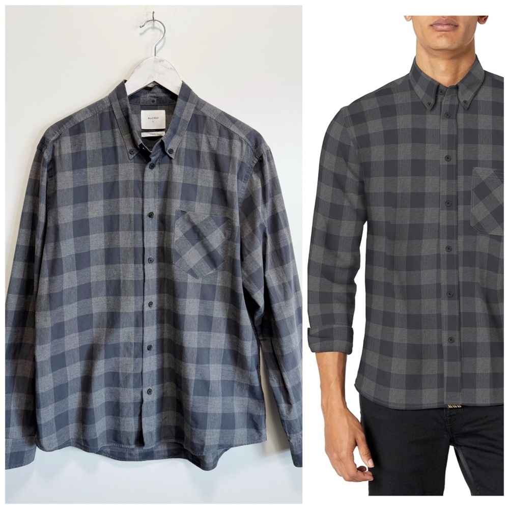 BILLY REID Tuscumbia Gray Plaid Button Down Shirt Men’s L Large